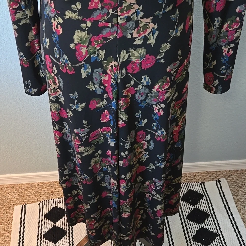 RALPH LAUREN BLACK LABEL Floral Surplice Midi Jersey Dress Sz 12 Vneck - Picture 10 of 14
